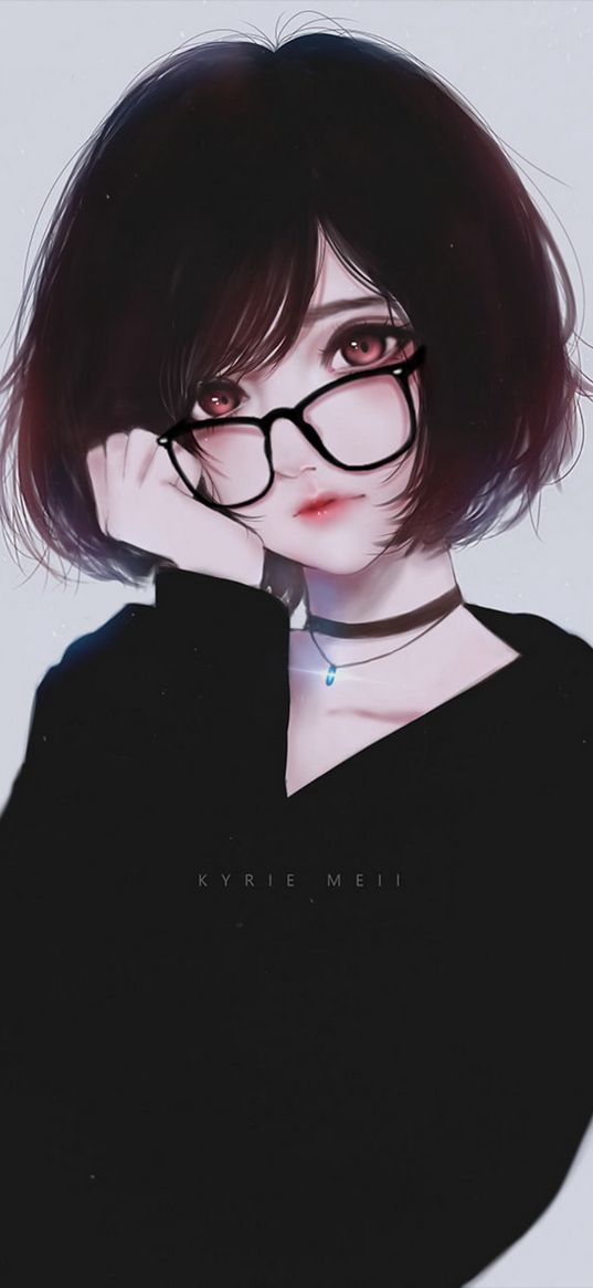 anime, art, girl, glasses, square