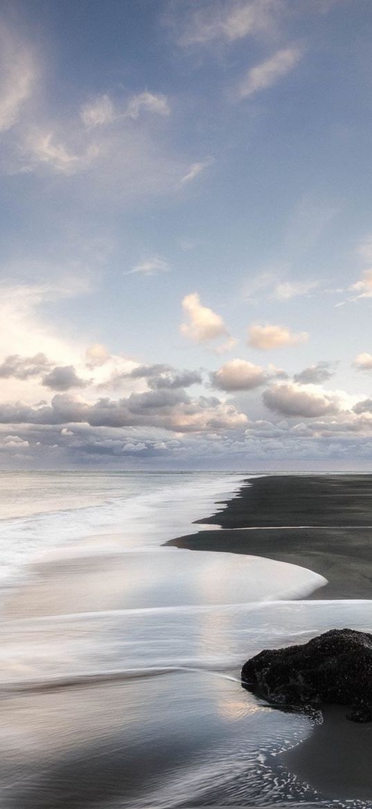 black sand, iceland, waves, ocean, sea, sky, clouds, nature, landscape