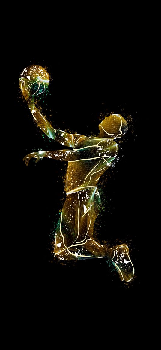 basketball, basketball player, jump, ball, art, gold