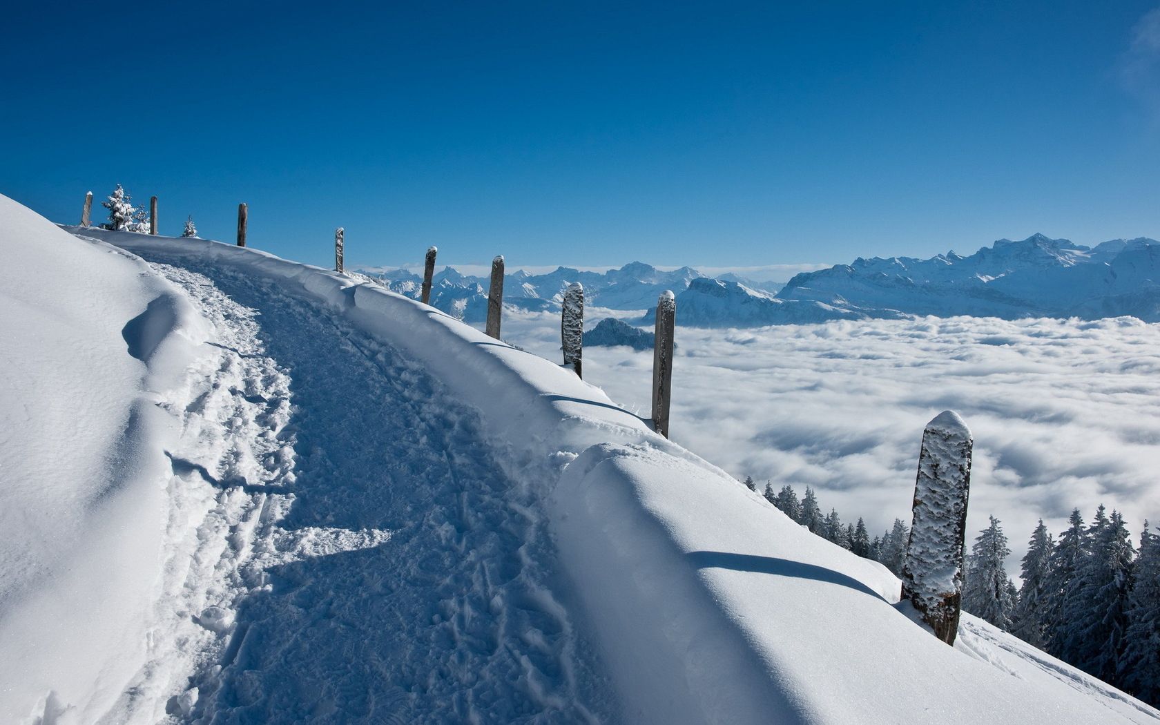 track, road, lifting, snow, winter, mountains, stakes