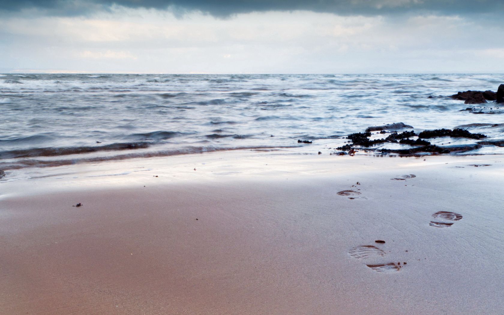 traces, person, life, coast, beach, sand, sky, cloudy