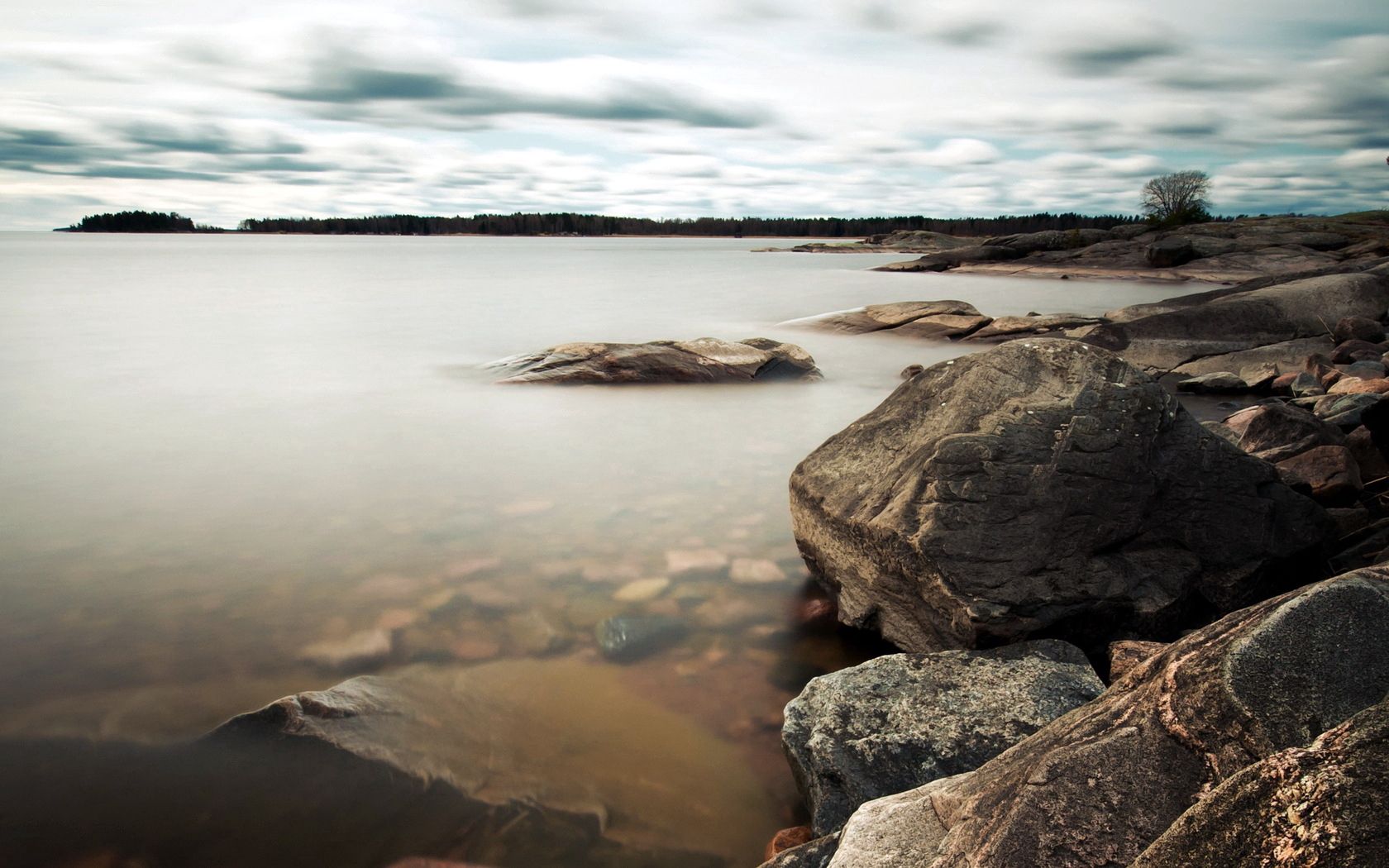 stones, lake, coast, emptiness