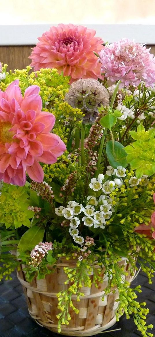 dahlias, flowers, bouquets, composition, beautifully