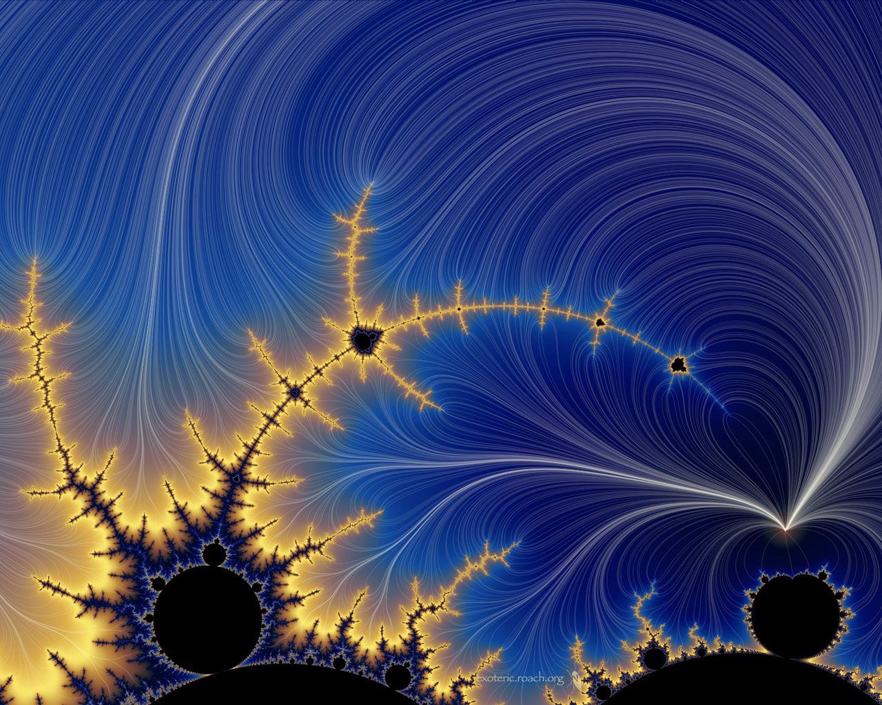 abstraction, fractal, lines, blue, yellow