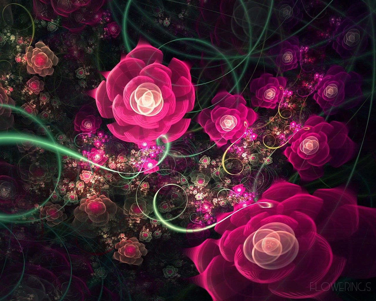 abstraction, fractal, pink, flowers, flowering