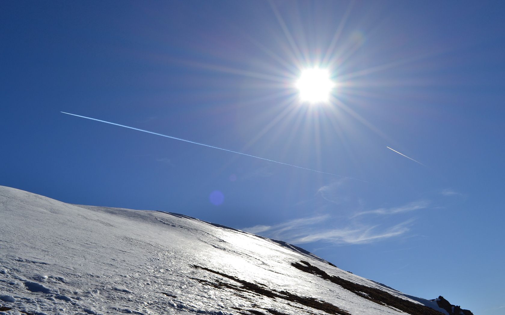 sun, sky, trace, line, slope, snow, shine