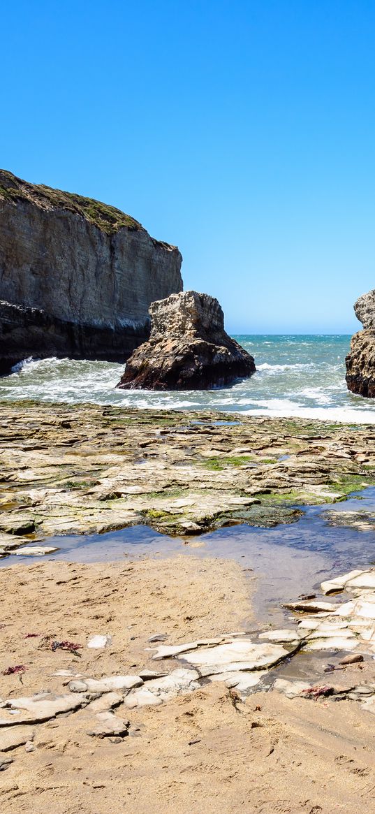 rock, stone, reefs, sea, landscape