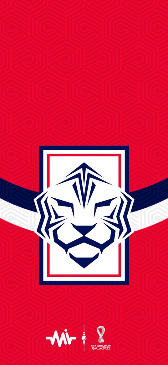 south korea, world cup, soccer, tiger, stripes, rectangle, logo, red, blue, white