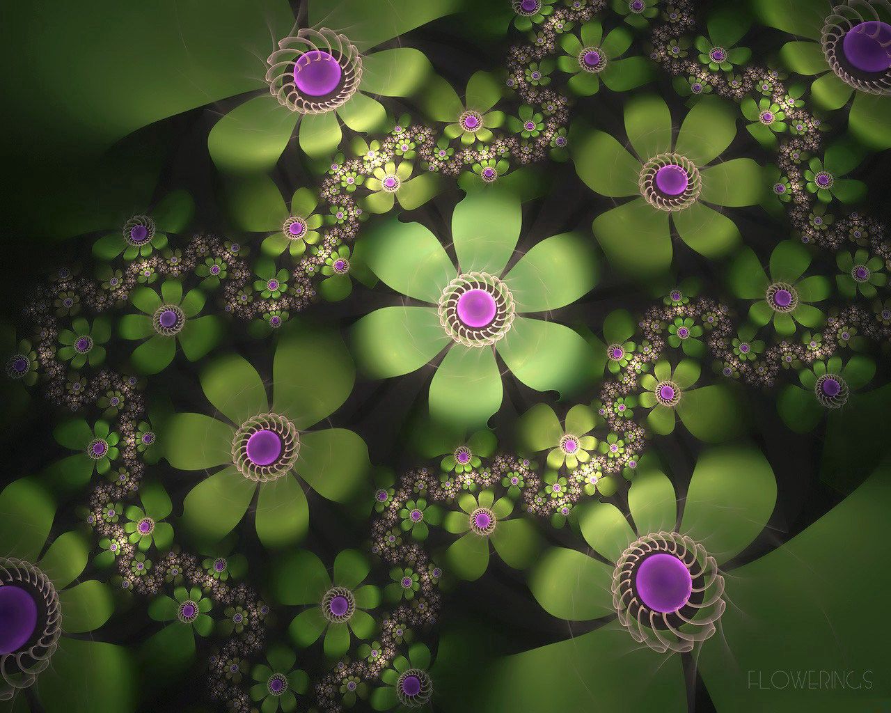 abstraction, fractal, flowers, greens