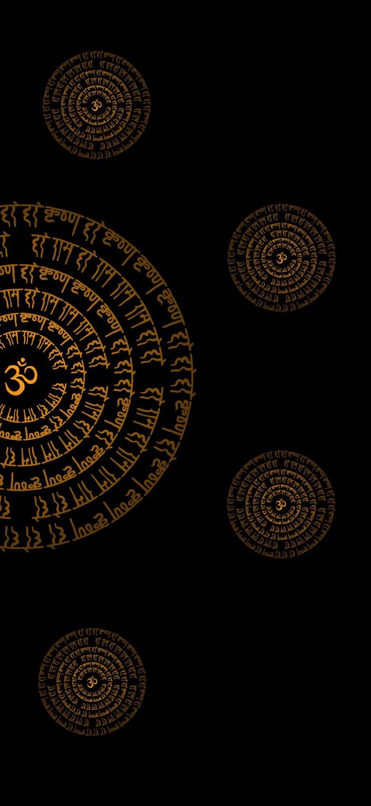 hieroglyphs, hinduism, chakra, religion, circles, gold, black background