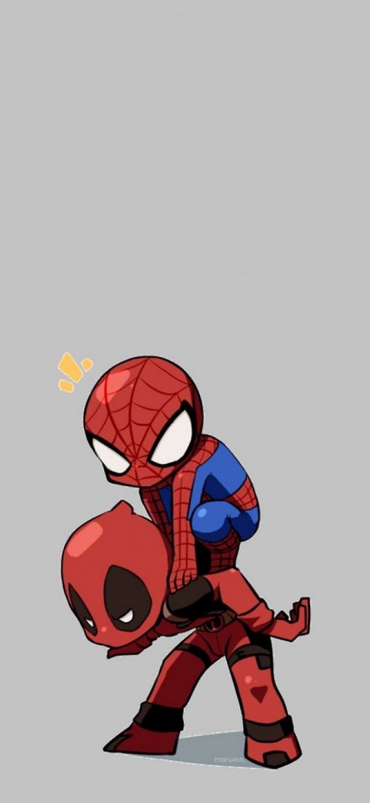 deadpool, spiderman, spider-man, superheroes, marvel, gray background, art