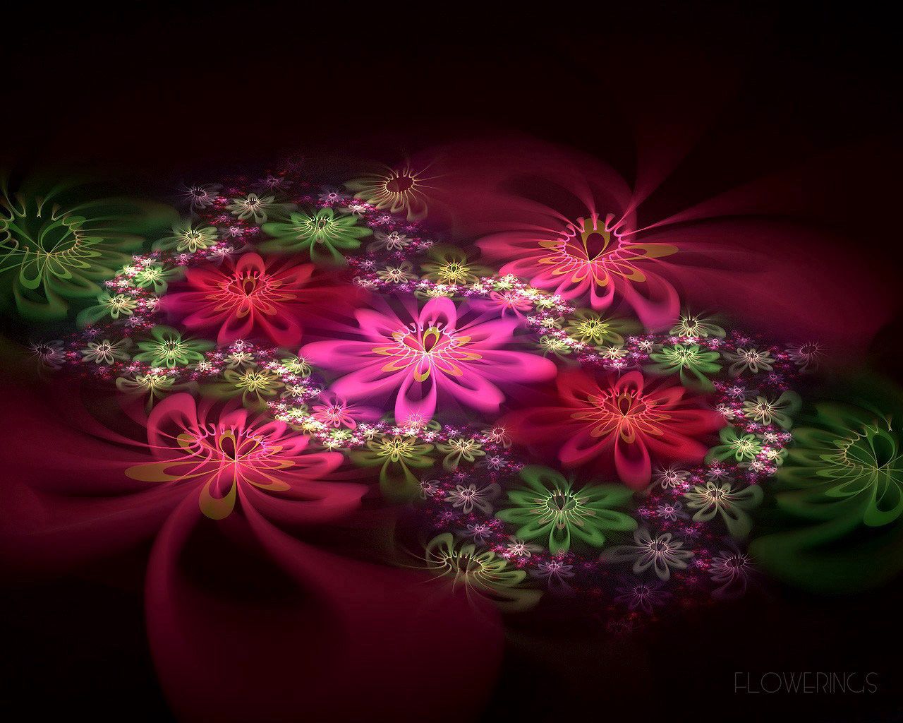 abstraction, fractal, flowers, pink