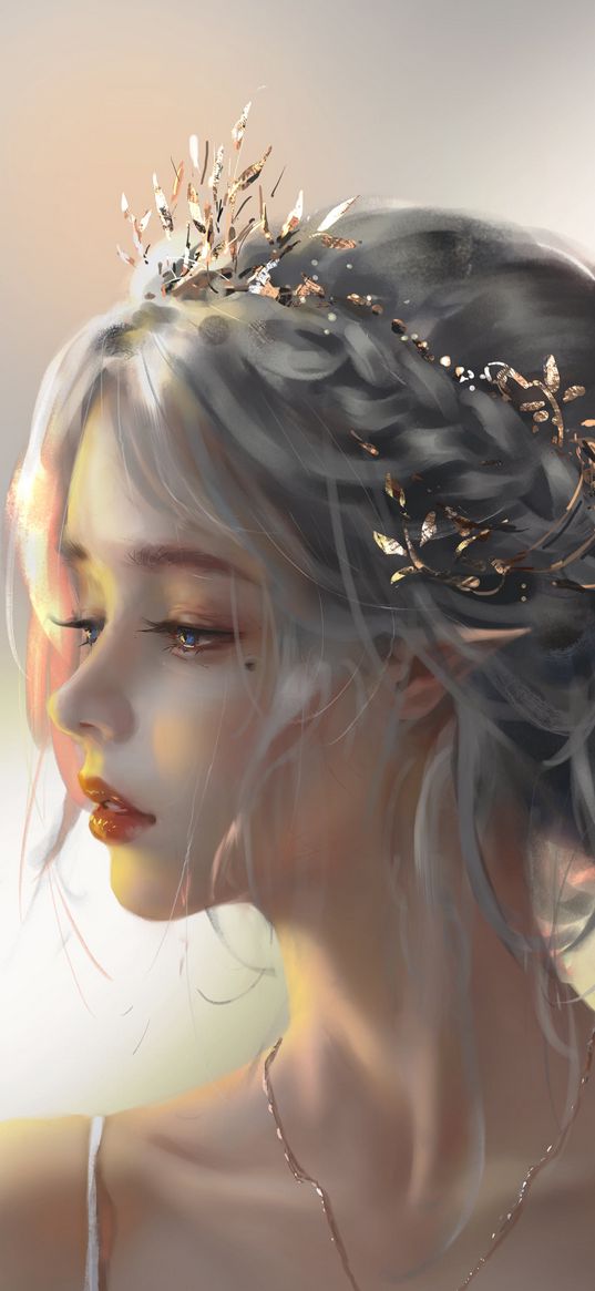 anime, art, girl, princess, gold, crown