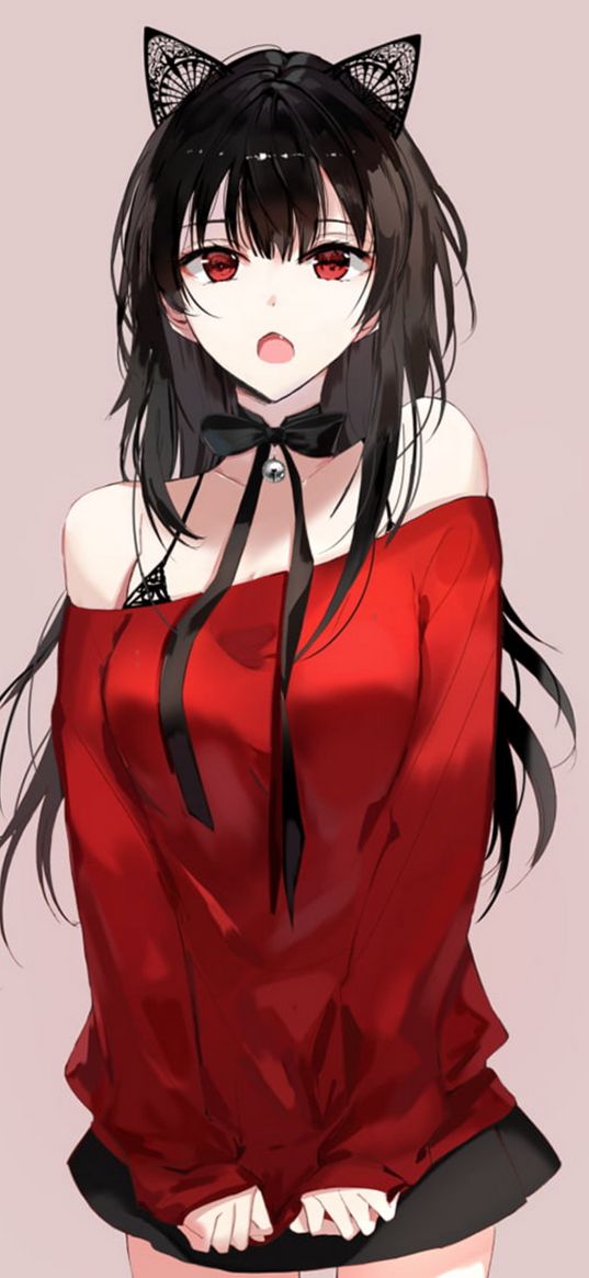 art, anime, red, ears, girl