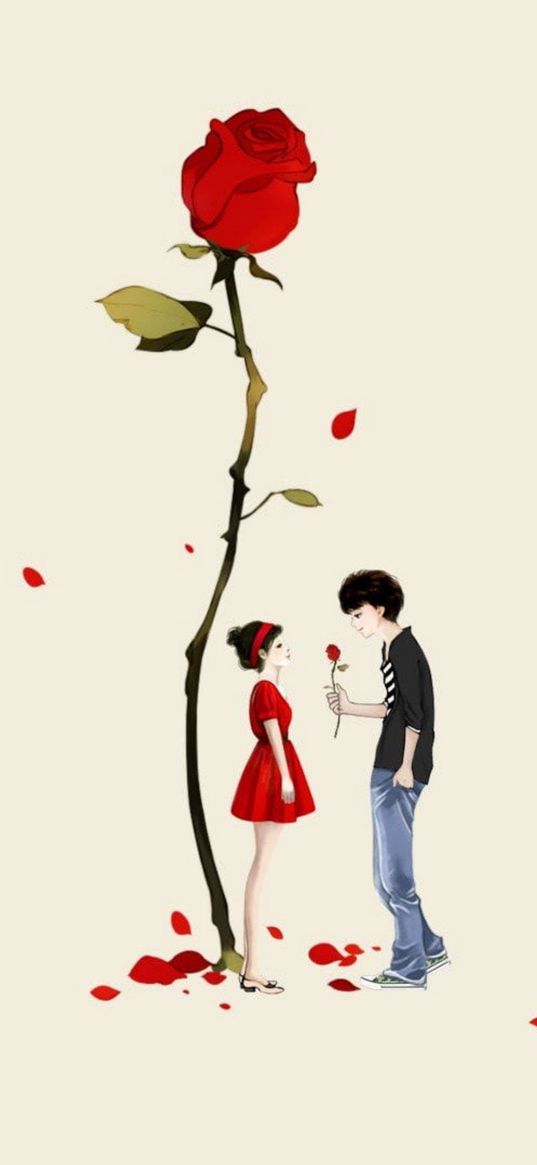 couple, rose, love, art, romance