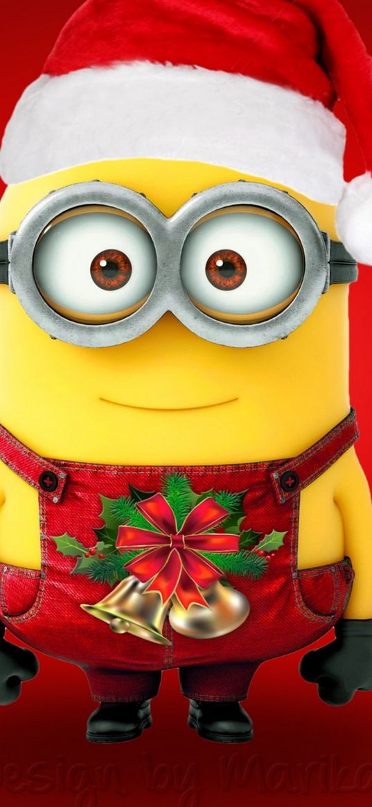 minion, christmas, new year, bells, eyes