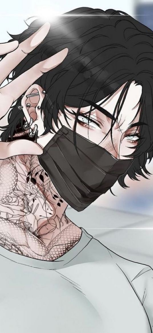 guy, anime, art, highlight, mask, tattoo