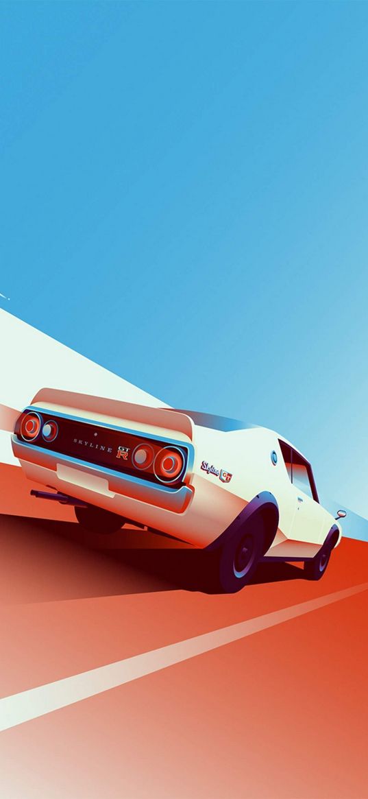 car, road, retro, speed, art