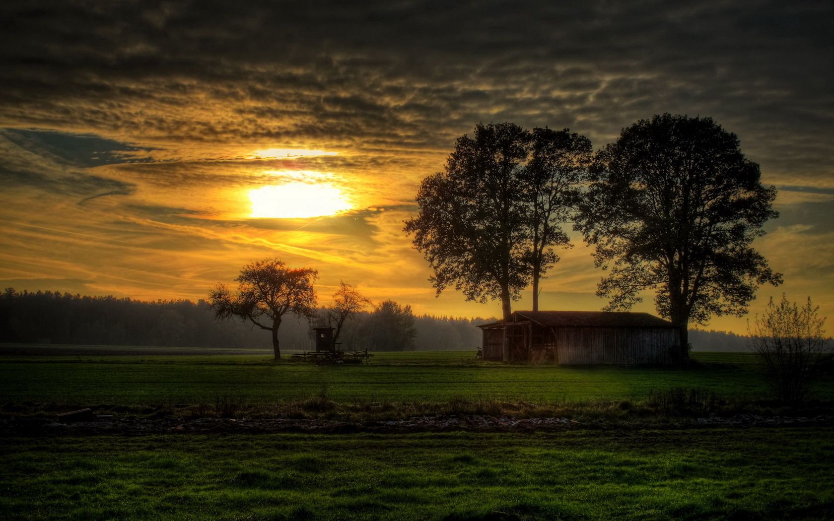 decline, evening, sky, field, stable, construction