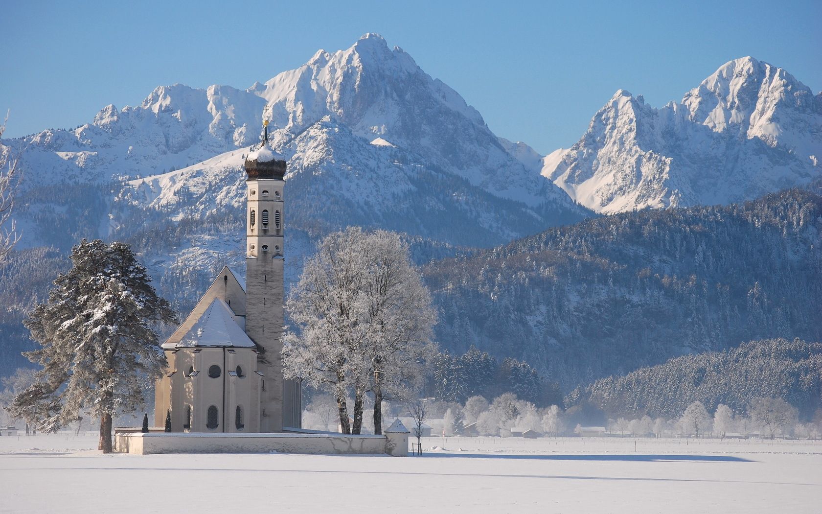 temple, winter, mountains, white, snow