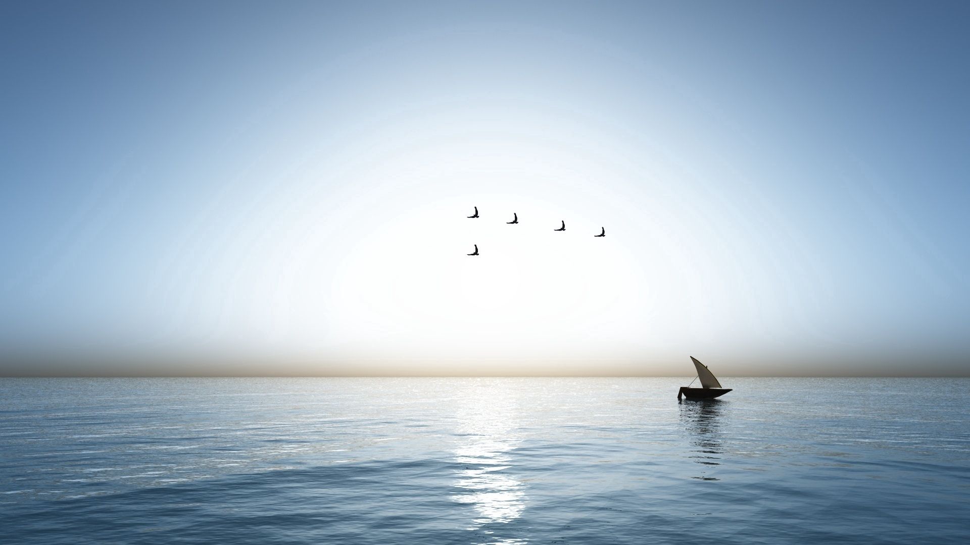 ship, sea, birds, wedge, weeds