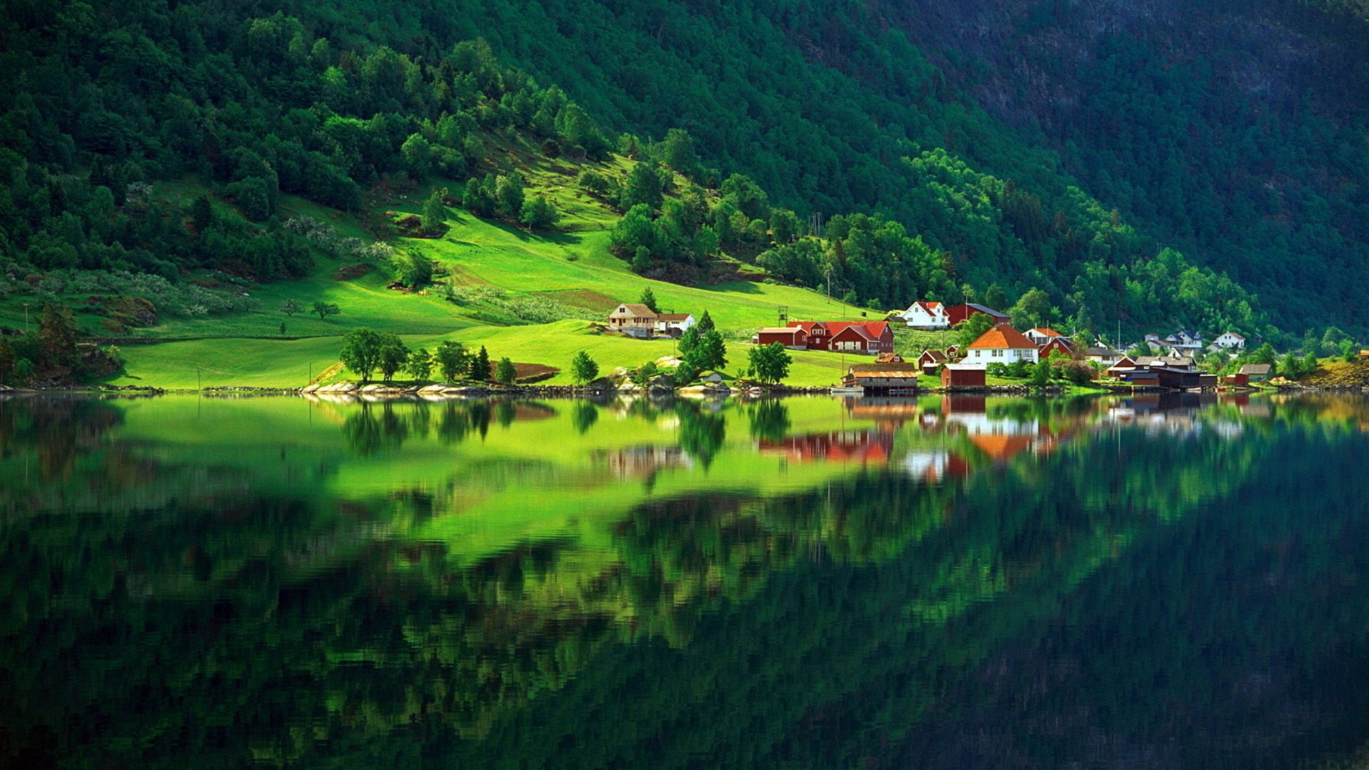 village, mountain, bottom, lake, home, summer, reflection, protected