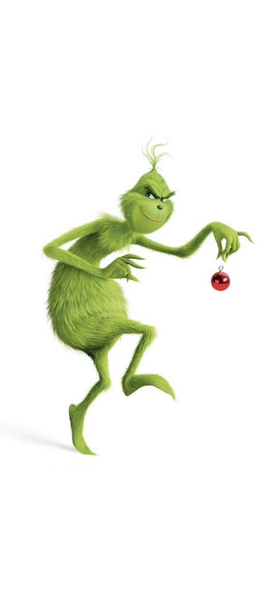 grinch, cartoon, villain, ball, green, christmas, new year, white background, art