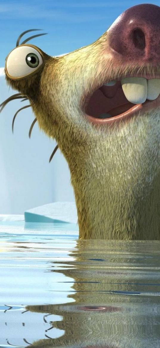 manny, ice age, cartoon, sloth, scared, water, ice, art