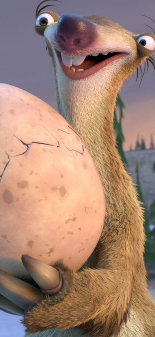 manny, ice age, cartoon, sloth, funny, egg, forest, winter, art