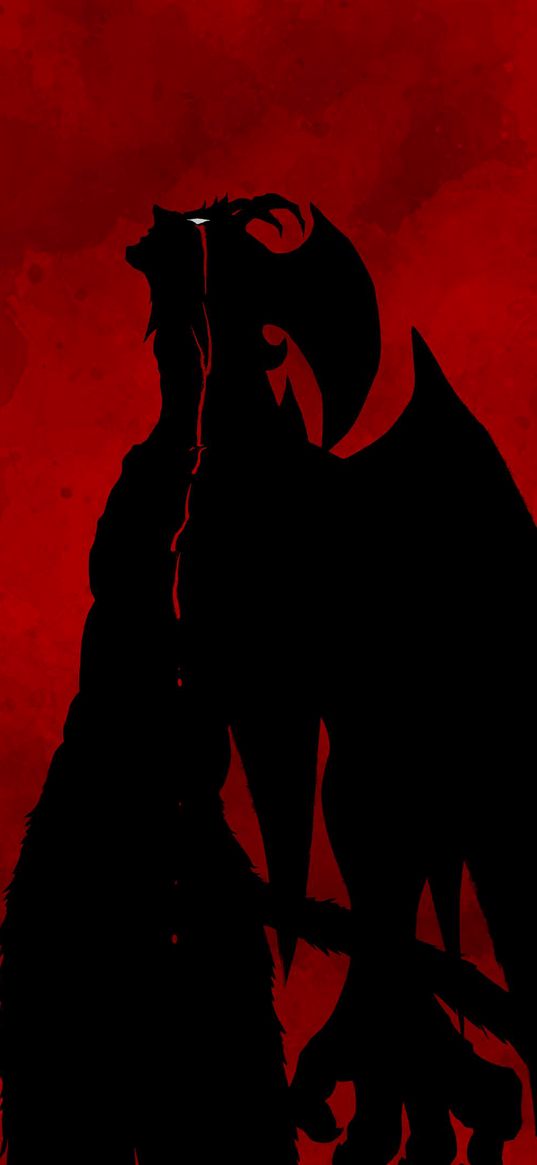 amon, crybaby, devilman, devil, anime, monster, tear, wings, tail, silhouette, black, red background, art