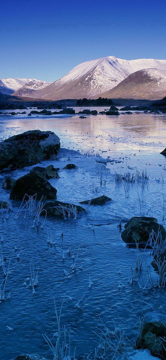 river, mountains, stones, shade