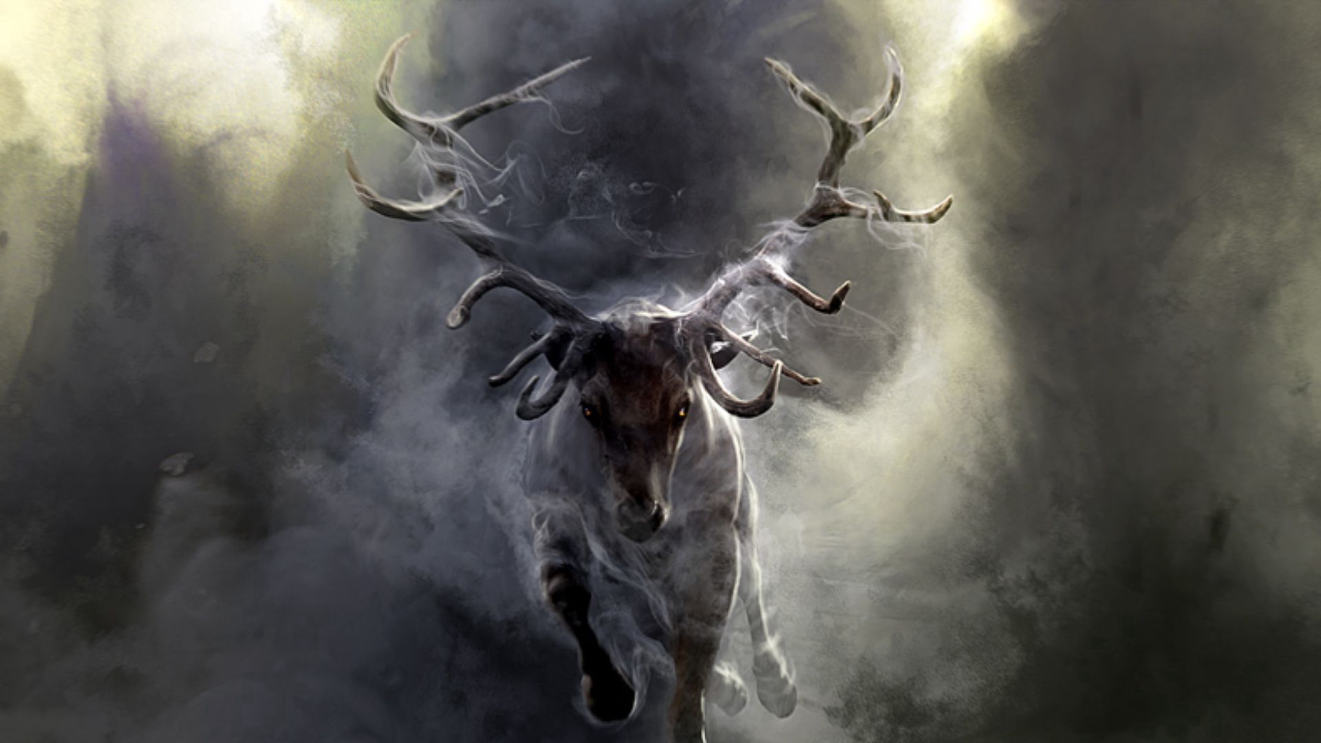 deer, smoke, run, horns