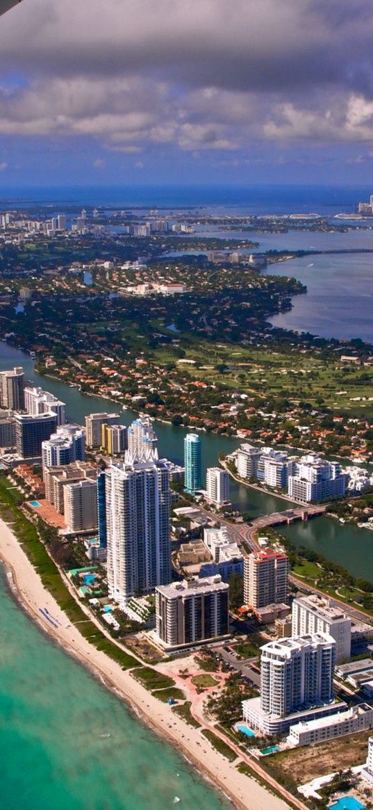 miami, city, flight, view from the height of, ocean