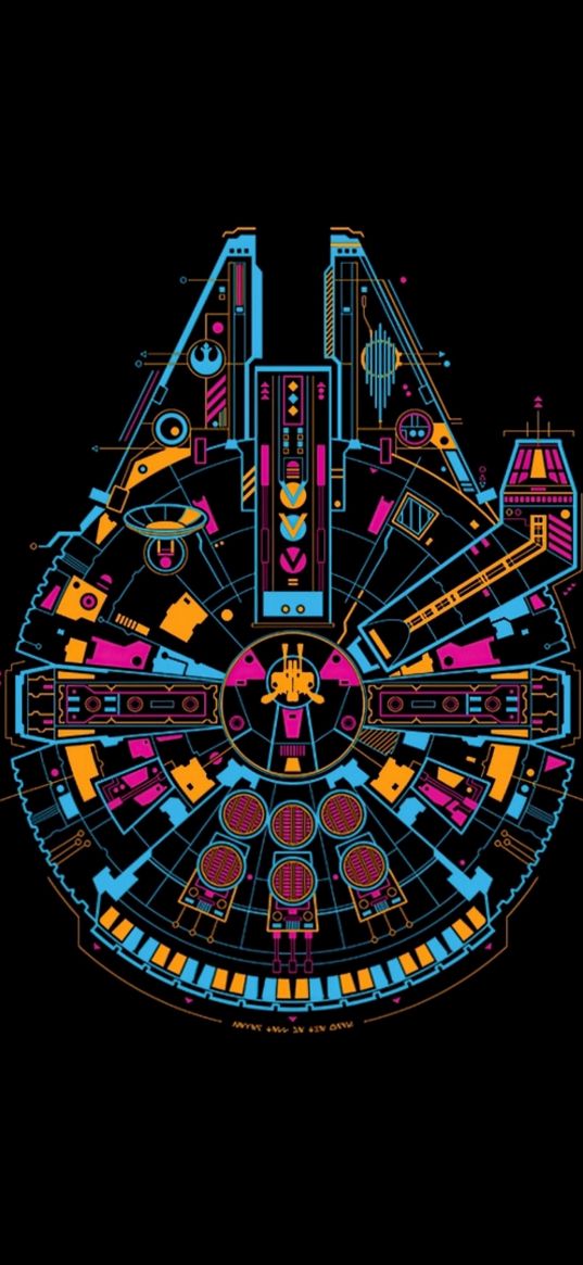 millennium falcon, star wars, spaceship, black background, art