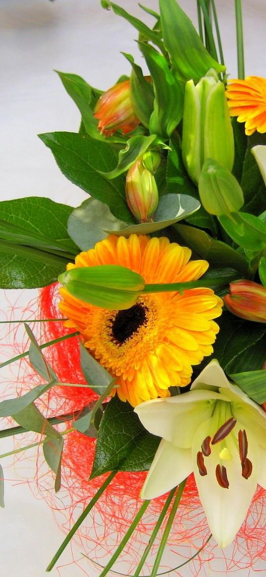 gerberas, lilies, flowers, bouquet, decoration