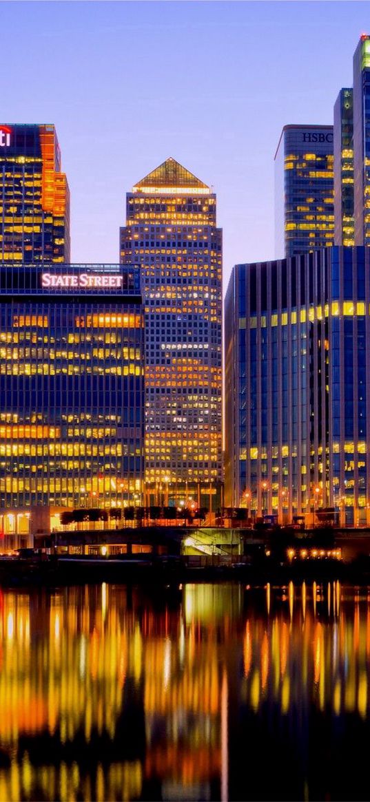 uk, england, london, night, buildings, river, reflection, city lights