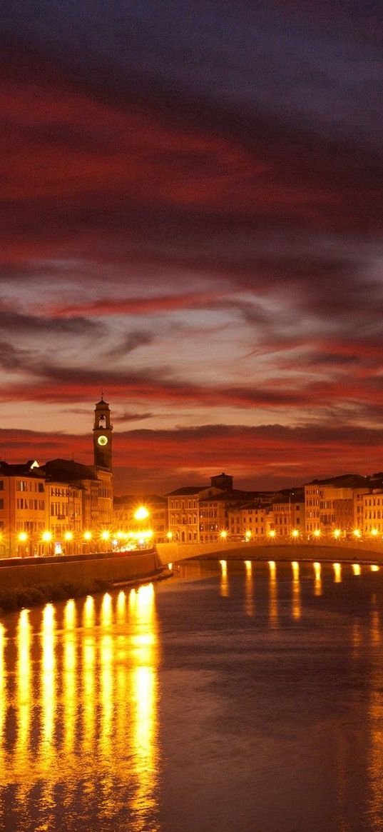 spain, river, city lights, evening, light, rail