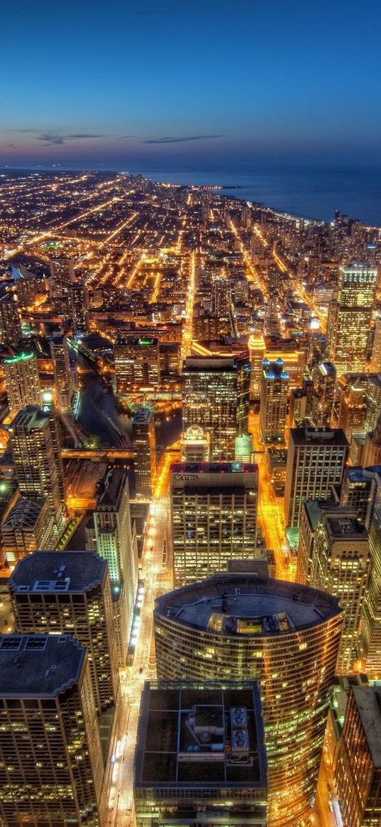 chicago, usa, skyscrapers, night, city lights, hdr