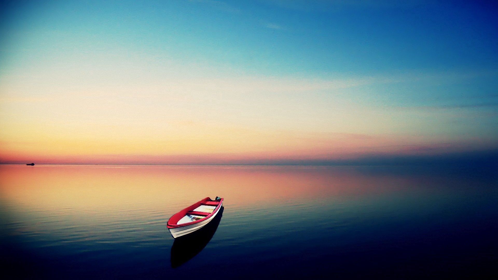 boat, sea, water surface, loneliness, night, sunset, skyline