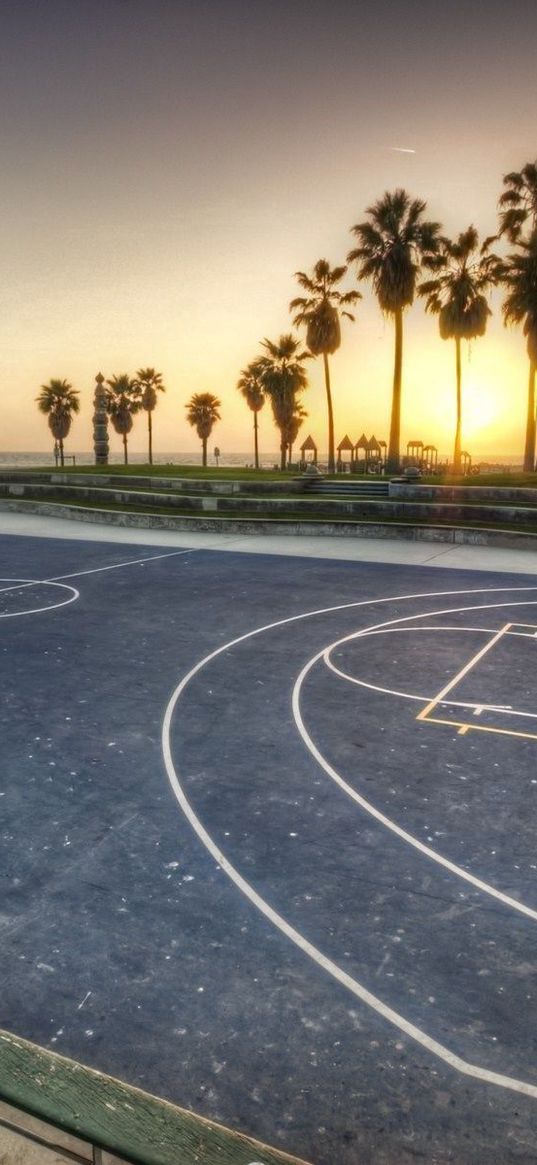 los angeles, california, evening, playground, basketball, markup, palms