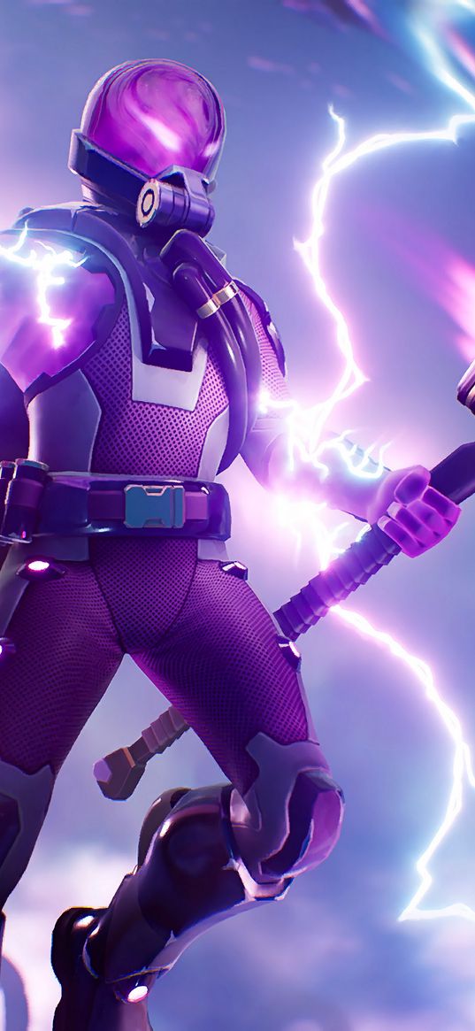 storm, fortnite, games, helmet, lightning, hammer, purple, art