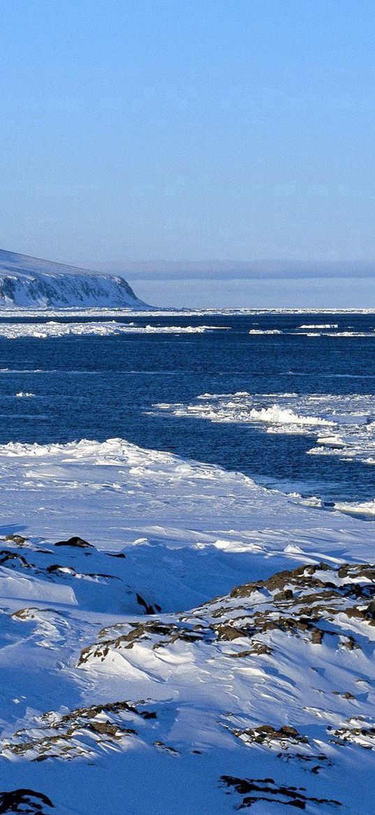 snow, ice, mountains, ocean