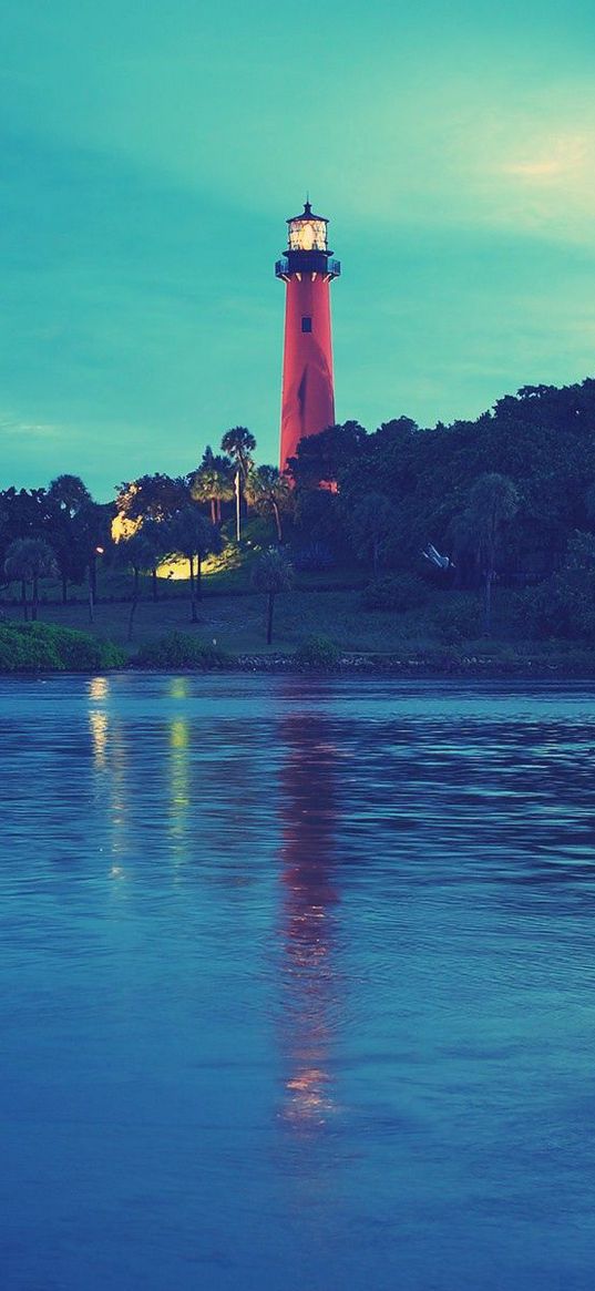 lighthouse, sea, sky, night