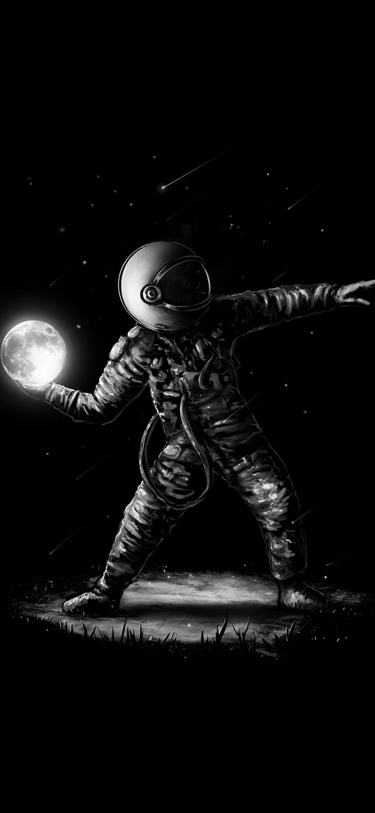 cosmonaut, moon, throw, stars, art