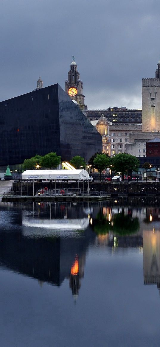 liverpool, river, buildings, night, beach