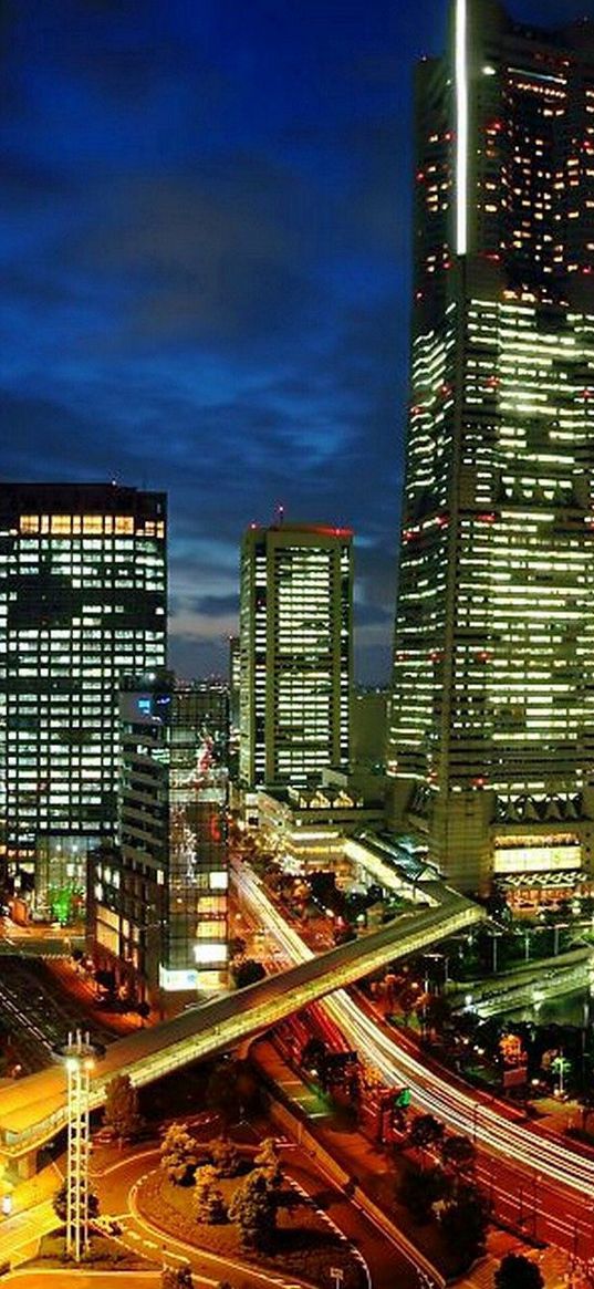 japan, yokohama, evening, metropolis, development, city lights