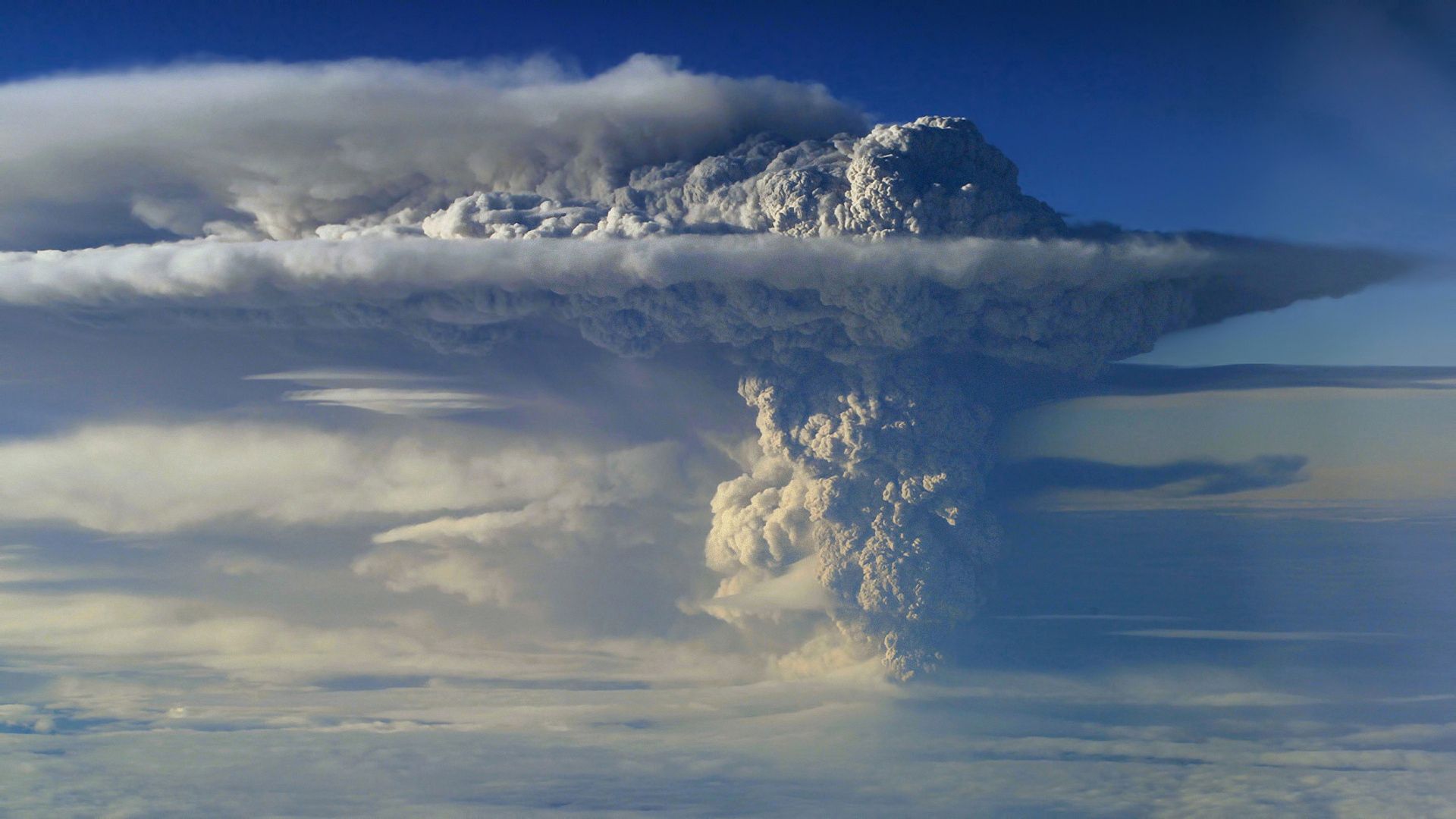 volcano, eruption, sky, smoke, column, clouds, height