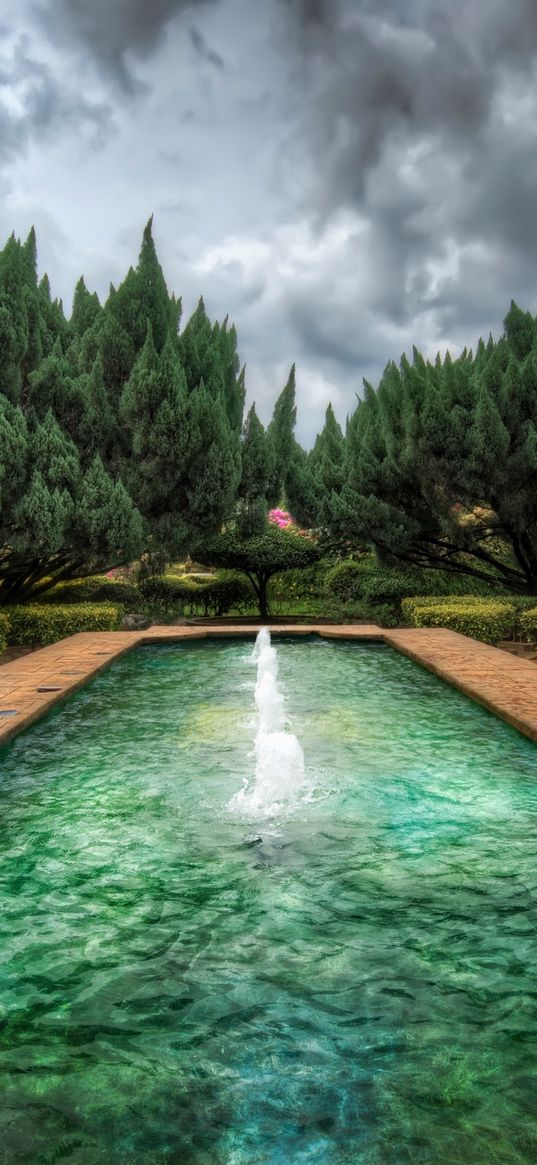 pool, fountain, wood, cloudy, colors, paints