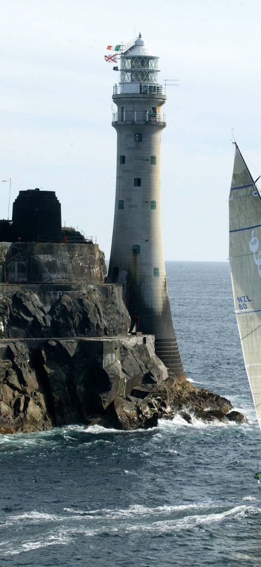 sailing vessel, rock, beacon, sea, excursion, tourists