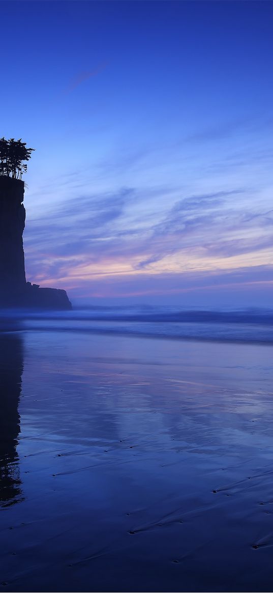 rock, japan, evening, twilight, peak, column, arch, fog